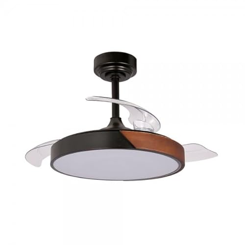 Bilake Ventilador de Techo taoro Negro Madera Motor DC aspas retractiles 2 tamaños| Lampara Ventilador de Techo con luz Regulable