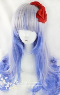 Cosplay wig. Long curly hair. Silver light blue gradient