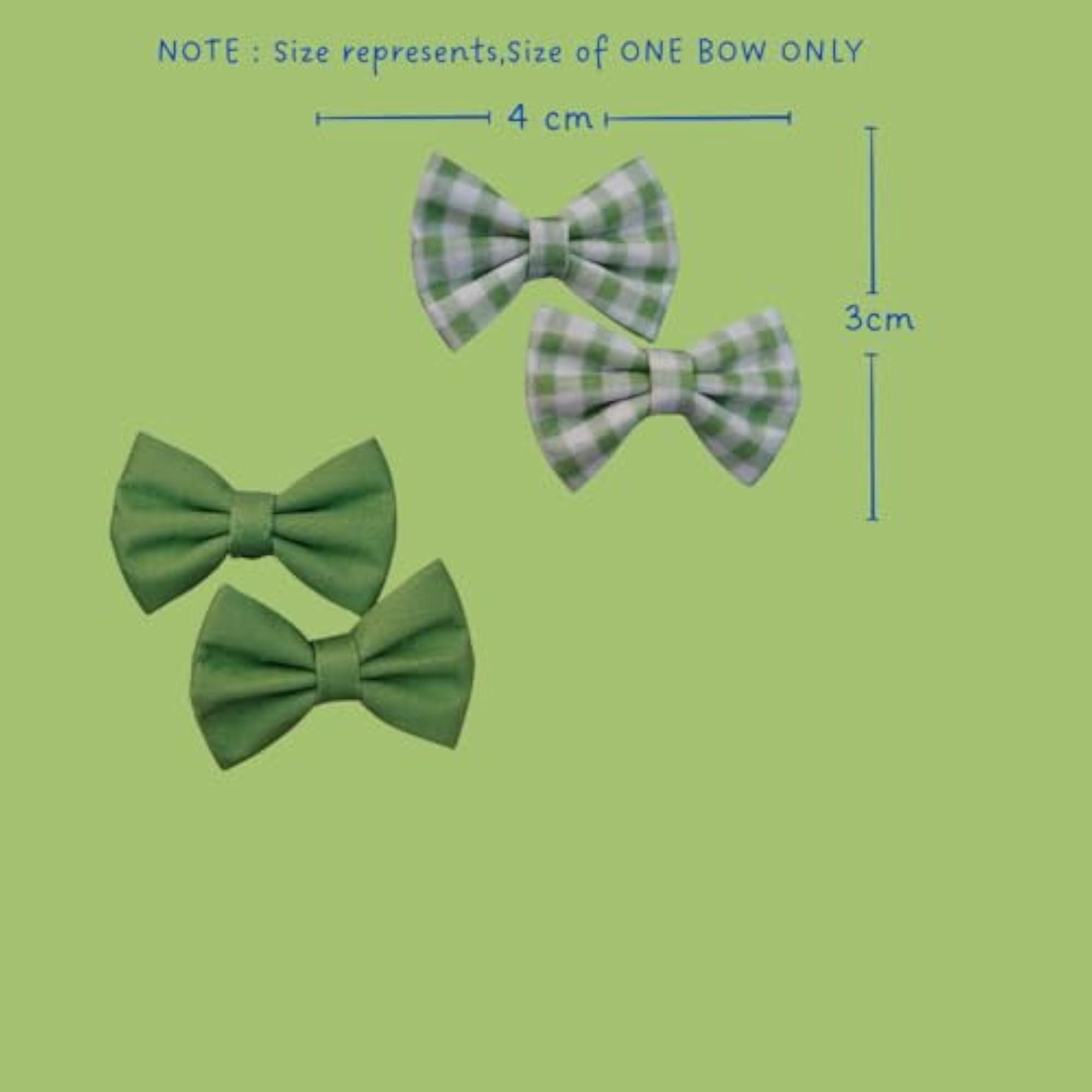 Green Checks Print and Plain Green Bow Combo Hair Clip, Handmade