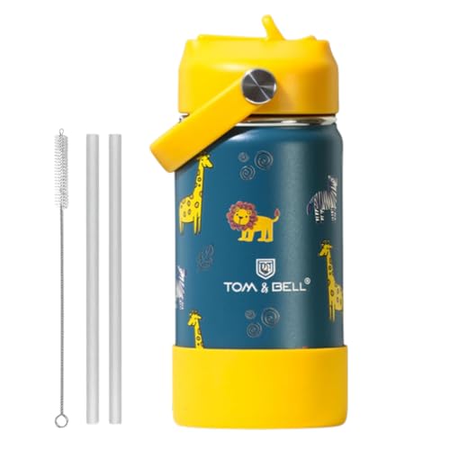 Image of TOM & BELL Insulated Water Bottle for Kids, Double Wall Stainless Steel Sipper Bottle with Silicon Bottom Sleeve, Hot and Cold, 350 ml (Giraffe350)