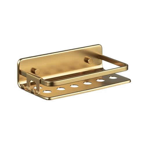Tatay Estanteria Ducha Sin Taladro Rectangular Aluminio | Incluye Tornillos y Sistema Fijación Quick Fix | Resistencia Humedad | Moderno | Fácil Drenaje | 10 x 5,5 x 20 cm - Modelo Serenity - Oro