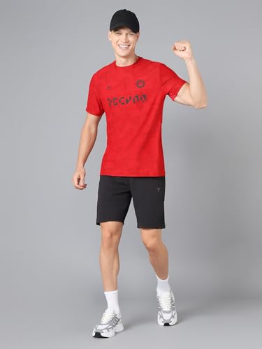 Image of TECHNOSPORT Men Cricket Fan T-Shirt IPL Printed Casual Sportswear Tee Typography Print Slim Fit Round Neck Short Sleeve Polyester Sports Tshirt for MenIPL MensJersey