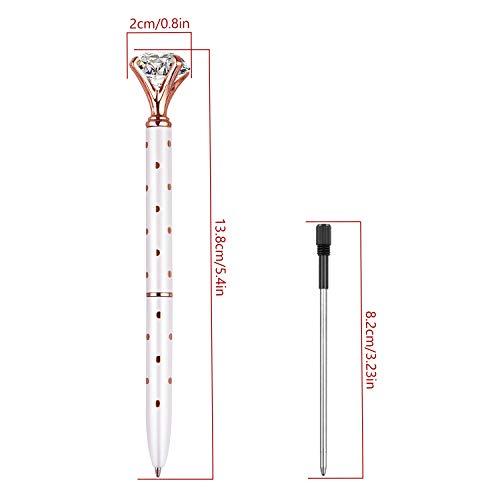 4 Pcs Bling Big Crystal Diamond Ballpoint Pen Metal Ballpoint Pens For Office Supplies Gift, Rose Gold/Silver/White With Rose Polka Dots/Rose Gold With White Polka Dots, Includes 4 Pen Refills #TOP2