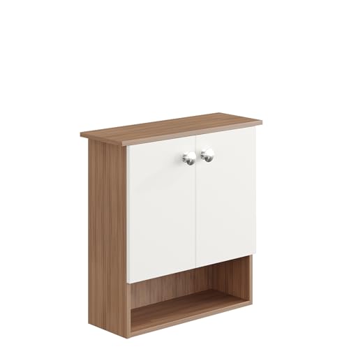 Image of FURNEASER Modern Engineered Wood Bathroom Storage Cabinet | Wall Mount Utility Organizer, Wash Area, Living Room & Bedroom | Space Saving Multipurpose Storage Unit (Exotic Teak & White)