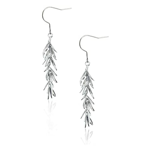 Titanium Plant Grass Dangle Drop Earrings Charms White Gold Plated, Pure Titanium Earring Hook Hypoallergenic for Sensitive Ear, Fashion Dangling Earrings for Women/Girls/Green Plant Lovers Cover