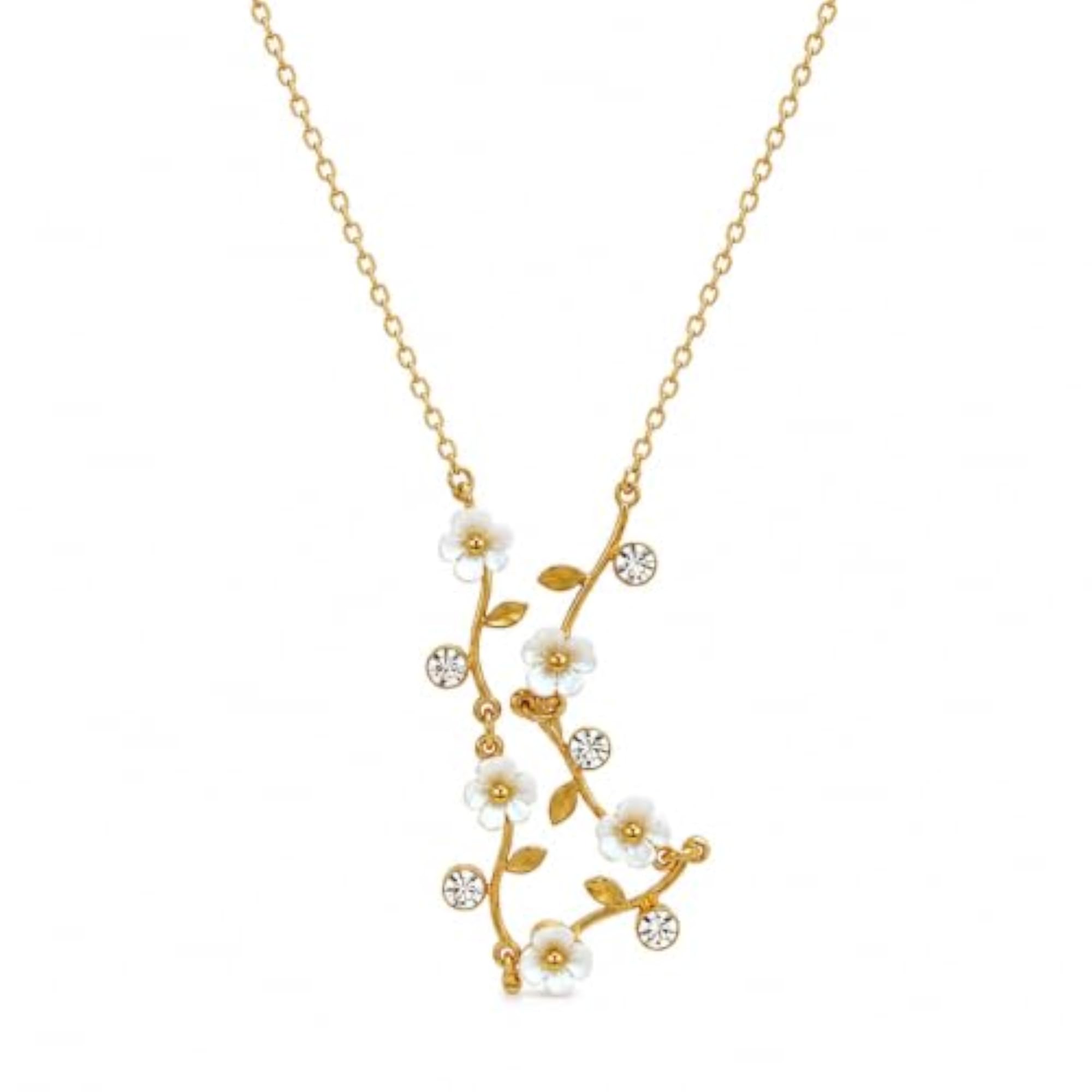 Gold Tone Floral Pendant Necklace for Women, Elegant Design