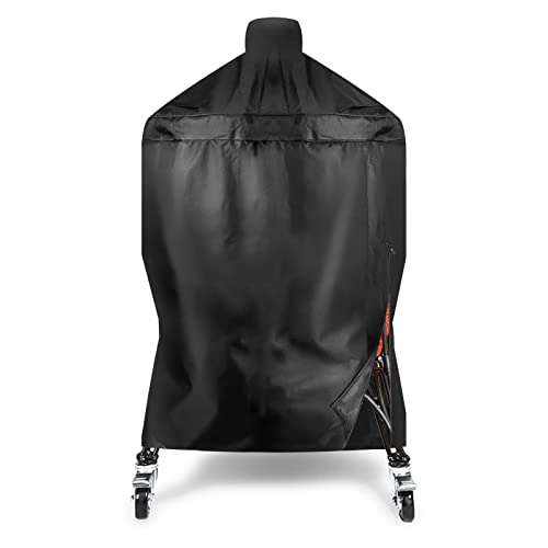 Grisun Upgraded Kamado Grill Cover - for Kamado Joe Classic Charcoal Grills, Heavy Duty Waterproof Grill Cover for Large Big Green Egg, Full Length Cover with Handle, Special Zipper Design, Black