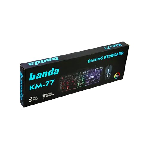 Image of D25 Banda Gaming Keyboard and Mouse Combo, Wired Backlit Rainbow Ergonomic Mechanical Feeling Led Removable Hand Rest Metal Panel,for Windows PC Gamer PS4 Xbox One [KM-K77] (only 2 Modes on & Off)