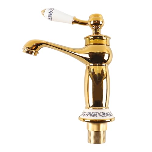 Sarini Grifo Mezclador De Lavabo Retro, Grifo Victoriano De Lujo Con Manija De Cerámica Vintage Para Lavabo, Dorado Floral, Grifo Monomando