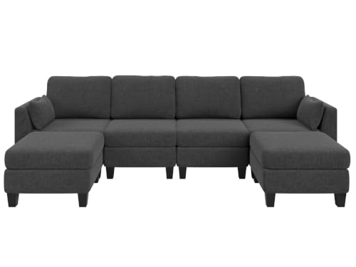Huatean Home Modular Sectional Sofa, Convertible U Shaped Sofa Couch with High Density Memory Foam, 6 Seat Comfy Modular Sofa Couch for Living Room, Modern U Shaped Sectional Sofa, Dimgrey