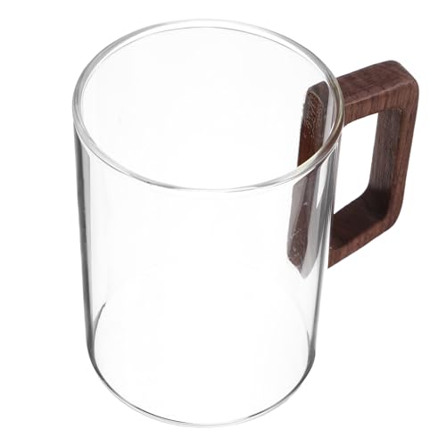 CIYODO Tazza da Tè con Manico in Legno Spesso in Vetro Trasparente Monostrato Resistente al Calore Tazza da Caffè Espresso e Latte per Bevande Calde Bicchiere da Tè per Uso Domestico