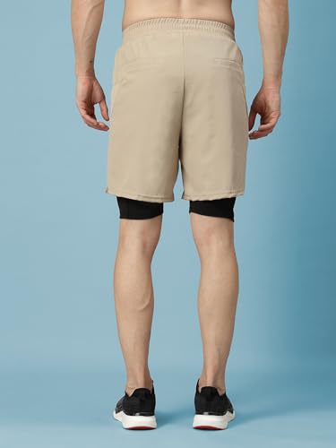 Image of CHKOKKO Double Layered Gym Shorts for Men Workout | Compression Inner Layer with Pockets Across Inner Outer and Back | Dry Fit Sports Athletic wear for Running Jogging or Training