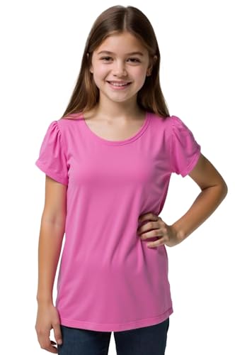 Image of Huata Girls Short Puff Sleeve Tee Basic T-Shirt 2 Packs Crewneck