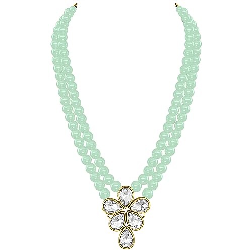 Image of Peora Crystal Faux Pearl Kundan Necklace & Jewellery Set Gift for Women