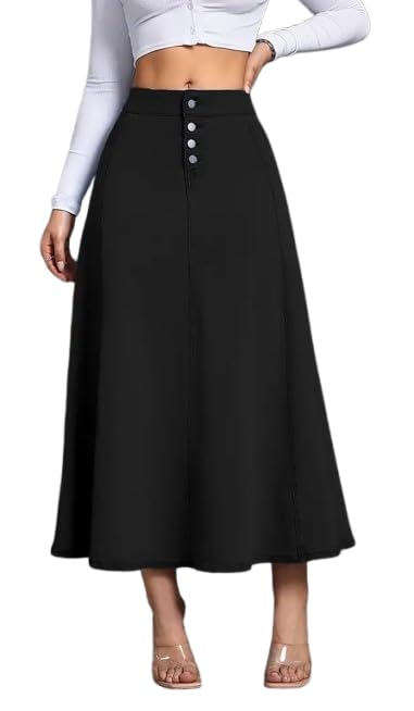 Z Black Buttoned A-Line Maxi Denim Woman Skirt 15800-picture-20