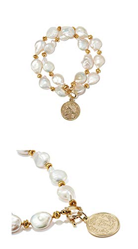 Pearl Necklace For Wmen With Gold Coin Figure Pendant Irregular Natural Baroque Pearls Charm Necklace For Women Jewelry #TOP3