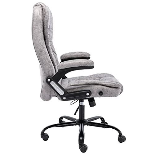 Chaise de bureau en similicuir daim gris clair fauteuil de direction dossier lombaire - 4