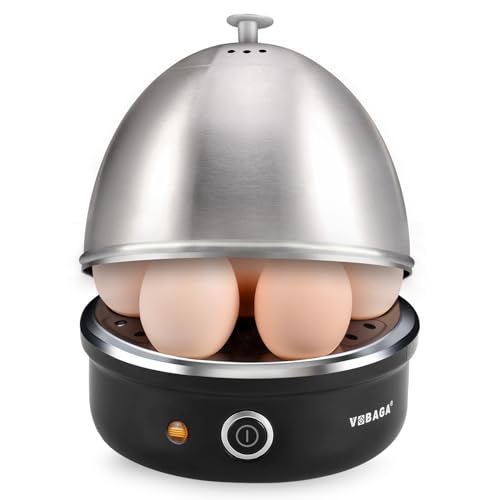 Image of VOBAGA Electric Egg Cooker, Rapid Egg Boiler with Auto Shut Off for Soft, Medium, Hard Boiled, Poached, Steamed Eggs, Vegetables and Dumplings, Stainless Steel Tray with 7-Egg Capacity (Black)