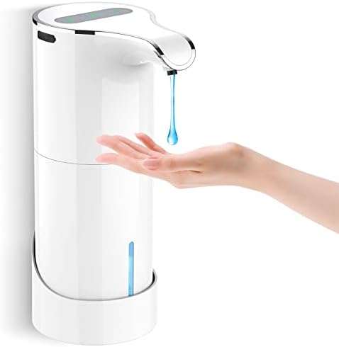 Automatic Soap Dispenser Rechargeable Touchless, 15.37oz Electric Hand Sanitizer Dispenser, Liquid Hand Soap Dispenser Pump with 5 Adjustable Soap Volume for Kitchen Bathroom Wall No Drilling (White)