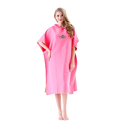 Strandponcho, surfponcho, omkleedhulp, ultralichte badhanddoek, sneldrogende badjas van microvezel voor dames, heren en kinderen, 90 x 110 cm (roze)