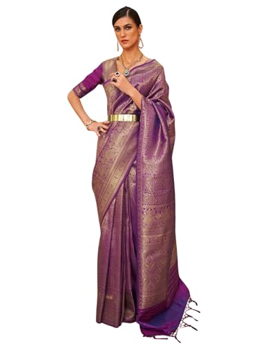 Image of MADHUHANSH Women's Cotton Silk Saree with Unstitched Blouse Piece Zari Weave and Floral Pattern | Heavy Embroidery Saree for Women | Interview Saree for Women | Readymade Blouse with Saree Set