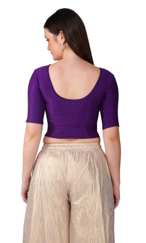 Image of Fressia Fabrics Pure Cotton 4-Way Stretch Readymade Blouse for Women | Free Size to 4XL Stretchable Round Neck Dobby Cotton Half Sleeve Readymade Saree Blouse for Women Stylish