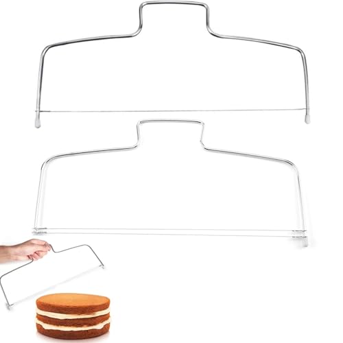 GVSS 2 Pièces Coupe Gateau en Acier Inoxydable 32 cm, Decoupe Gateau avec Lignes Simples et Double,Coupe Genoise,Découpe Gateau Layer Cake,Coupe Genoise Patisserie,Fil pour Couper la Genoise