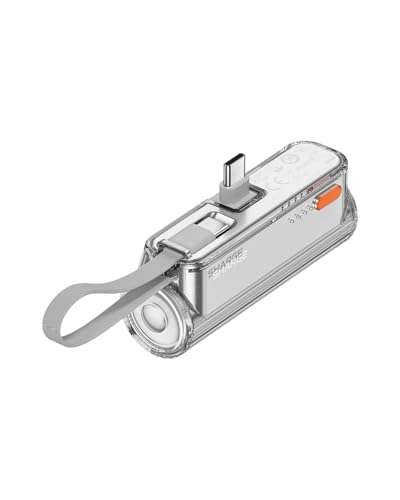 SHARGE Flow Mini 2 Powerbank Tragbares Ladegerät 22 5W PD-Schnellladen mit Doppelstecker und integriertem Kabel 5000mAh Kompaktakku mit USB-C & Lightning für iPhone 17/16/15/14 Galaxy S25