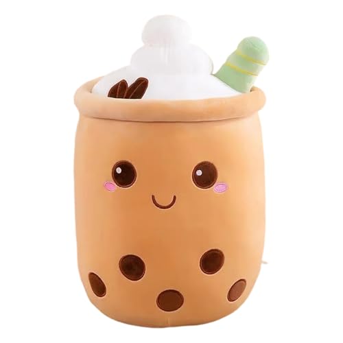 QINGZY Peluche Bubble Tea, 35cm Oreiller Doux Boba, Coussin Kawaii en Forme de Tasse de Thé au Lait, Décoration Mignonne pour Canapé, Lit, Bureau, Chambre, Salon (Café)