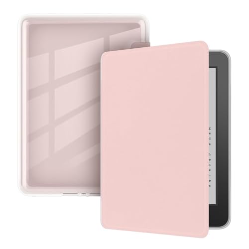 AIQIUQIU Case for Kindle 11th Generation 6 2024/2022 Ultra Slim PU Leather Clear Soft Acrylic Back Shockproof Hard Cover with Auto Sleep/Wake Pink