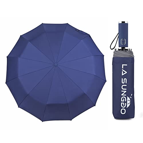 La Sunggo Travel Folding Umbrellas For Rain Windproof Portable Sturdy Large Compact Umbrella 2 People Heavy Duty Strong Steel Navy Blue #TOP29