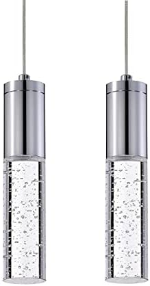 ELLI-Riz Pendant Lights, Integrated LED 3000K Warm Light Pendant Light Fixtures Upgrade Durable Pendant Lighting for Kitchen Island, Premium Bubble Glass Chromed Finished Modern Pendant Light, 2 Pack