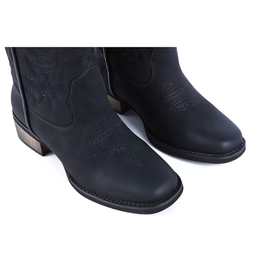 Image of ZOKSOVE Women's Cowboy Western Boots - Square Toe Wide Calf Boots - Low Heels Short Mid Calf Booties Shoes