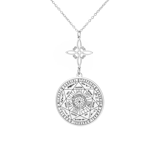 EUEAVAN Collier avec pendentif représentant les 7 archanges Nœud celtique Nudo De Bruja Sigil de l'archange Saint Michel Pendentif Talisman catholique Bijoux Wiccan Cadeau (argent)