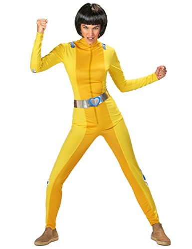 DEGUISE TOI - Déguisement espionne de choc jaune femme - Combinaison - Ceinture - M - Jaune - Déguisements adultes - 100% Polyester - Lavage à la main - Carnaval