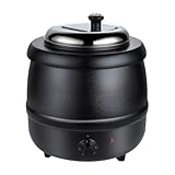 Hxuolue 10L 大容量 電気スープウォーマー 業務用 温度調整対応 ステンレス保温スープ釜 飲食店・ケータリング・家庭用対応 (10L/ブラック/スモールキャップ) [並行輸入品]