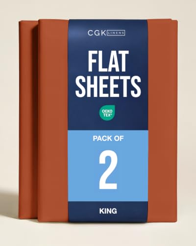 King Size Flat Sheet - Pack of 2 Top Flat Bed Sheet Only - Terracotta