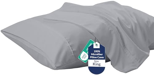 Image of Royale Linens King Pillowcase Set of 2 - Bed Pillow Cover - 20 inch x 40 inch -Silver Pillowcases - 1800 Brushed Microfiber, Wrinkle & Fade Resistant - Soft & Cozy- King Size Pillow Case (Silver)