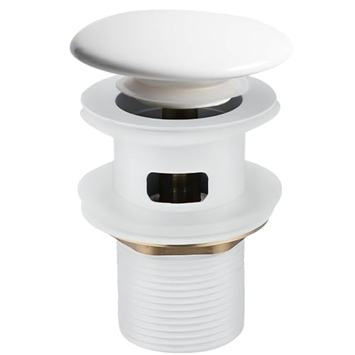 Antfly Set de desagüe pop-up para lavabos cerámicos con rebosadero, set de desagüe con válvula pop-up, set de desagüe universal para lavabos y lavamanos (Blanco)