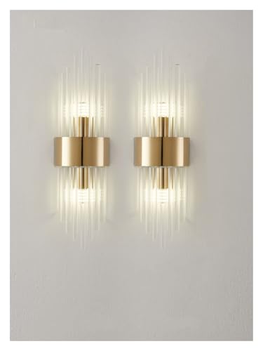 Aplique de pared de cristal y acero dorado de lujo para salones elegantes