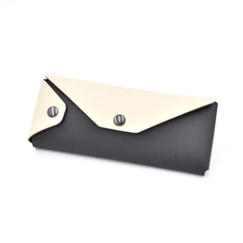 Eglooh - Eros - Trousse à Stylos et Porte-accessoires en Cuir Gris Anthracite/Beige cm 19x8 - Étui pour Lunettes - Fermeture avec Boutons Brunis - Entièrement Fabriqué en Italie Cover