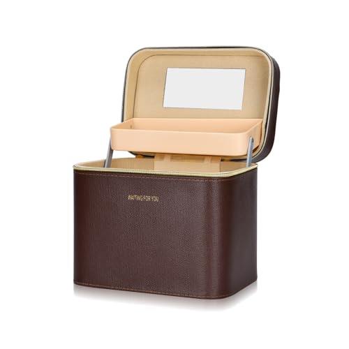 Luxury Brown Leather Makeup Case with Mirror