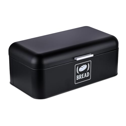 Relaxdays Brotkasten, Brotbox mit Deckel & Griff, HBT: 17x42x24 cm, Brot aufbewahren, Brotkiste Retro, Metall, schwarz Relaxdays Brotkasten, Brotbox mit Deckel & Griff, HBT: 17x42x24 cm, Brot aufbewahren, Brotkiste Retro, Metall, schwarz