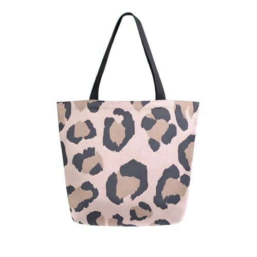 Extra Large Shoulder Tote Bag for Beach Travel Weekender Gym Pink Background with Brown Leopard Print Pattern Reusable Grocery Canvas Shopping Bag