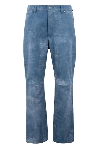 Men's Leather Pant Wide Leg Style Trouser Blue Buffed Soft Real Leather Jeans