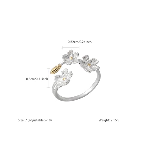 LOVECOM 925 Sterling Silver Flower Rings for Women Dainty 14k Gold Plated Adjustable Open Three Floral Statement Ring Non Tarnish Trendy Promise Ring Jewelry Birthday Gifts for Mom Daughter4