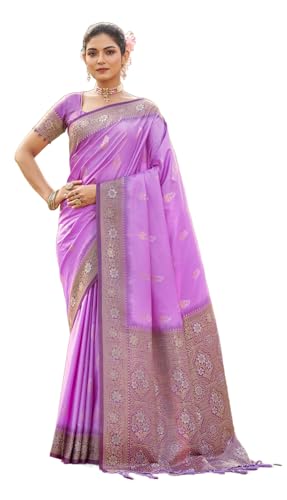 Image of SWORNOF Women's Kanjivaram Soft Silk Banarasi Sarees With Unstiched Blouse Piece