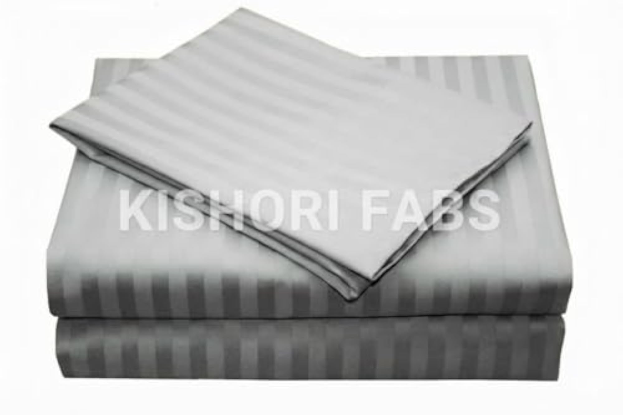 King Size Grey Cotton Stripe Bedsheet, Fade Resistant