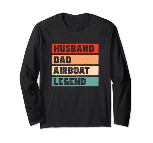 Husband Dad Retro Vintage Airboating Legend Airboat Capitán Manga Larga