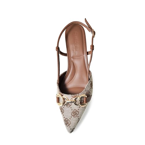 Wild Diva ALEENA-31 Gold Accent Floral Slingback Pointy Toe Kitten Heel Pump Heels3